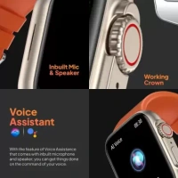 T800 Ultra Gunjan Sales New T800 Ultra Smart Watch with Bluetooth Calling, wireless charging pad Smartwatch  (Orange Strap, Free Size) - California