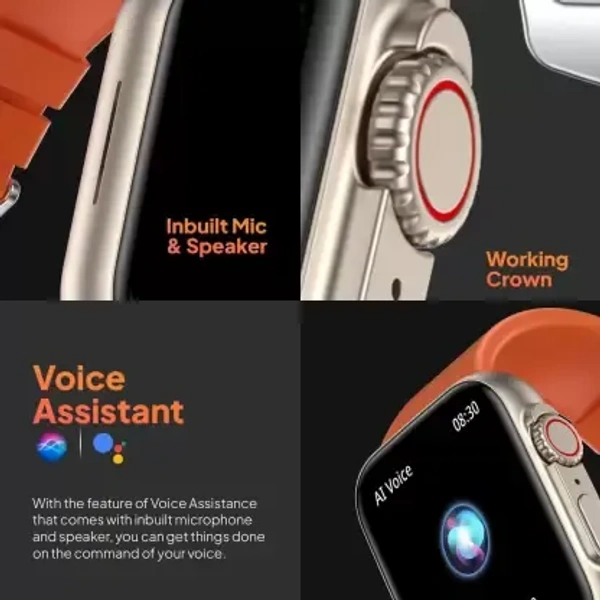 T800 Ultra Gunjan Sales New T800 Ultra Smart Watch with Bluetooth Calling, wireless charging pad Smartwatch  (Orange Strap, Free Size) - California