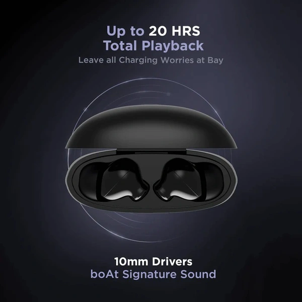 boAt Airdopes 181 with ENx Tech, BEAST Mode, ASAP Charge, 20 Hours Playtime Bluetooth Headset  (Carbon Black, True Wireless) - 10MM, Black