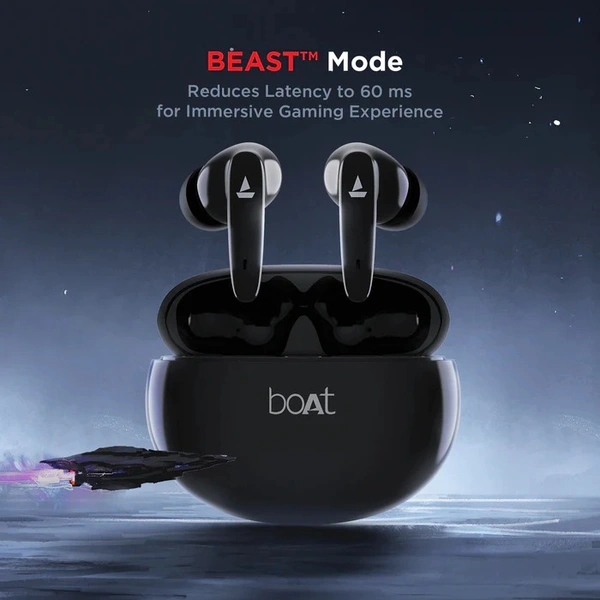 boAt Airdopes 181 with ENx Tech, BEAST Mode, ASAP Charge, 20 Hours Playtime Bluetooth Headset  (Carbon Black, True Wireless) - 10MM, Black