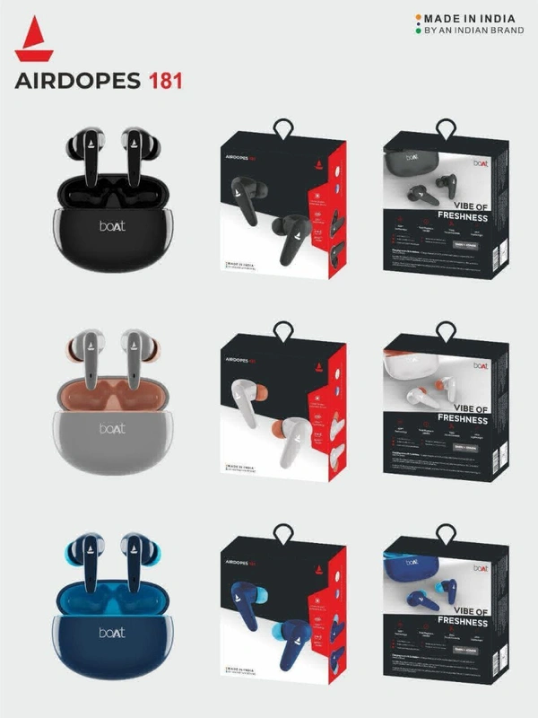 boAt Airdopes 181 with ENx Tech, BEAST Mode, ASAP Charge, 20 Hours Playtime Bluetooth Headset  (Carbon Black, True Wireless) - 10MM, Black