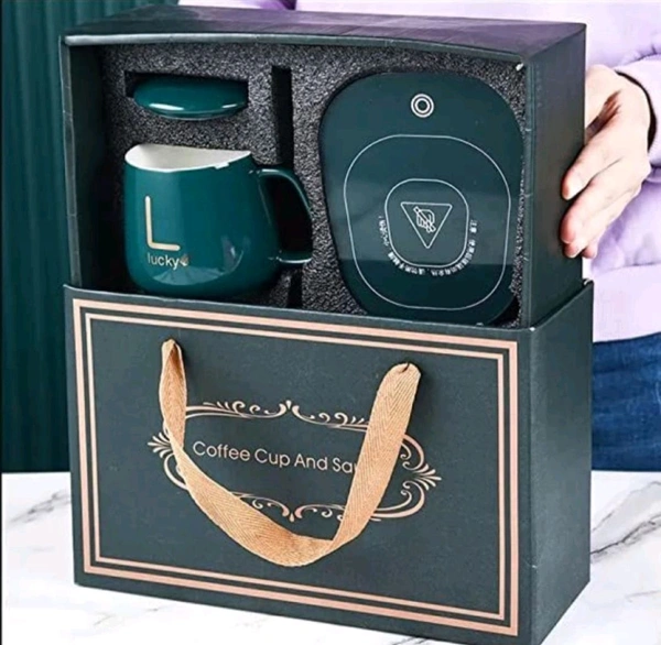 Lucky Coffee/Tea WarmingElectric Induction Top with Ceramic Coffee Mug. - Teal