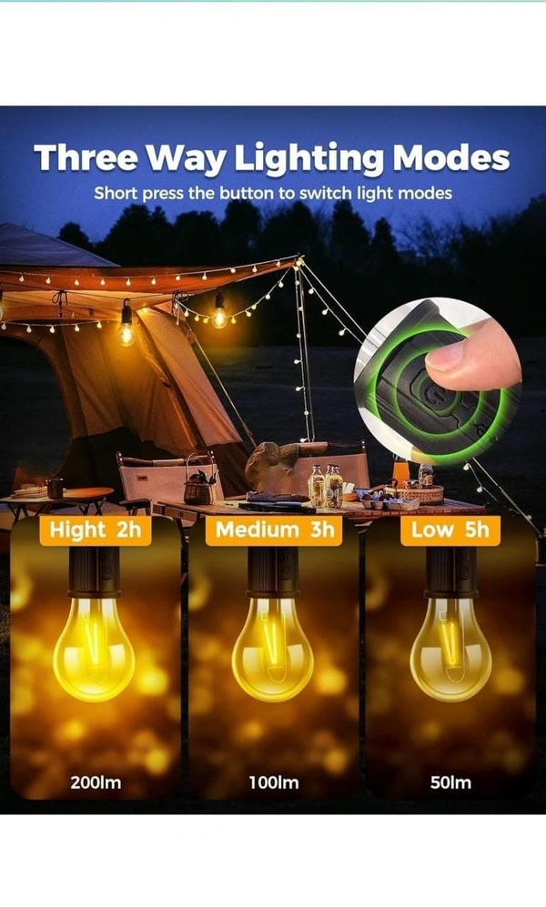 ‎Rendol Enterprise Rendol Enterprise Rechargeable Camping Lights, Waterproof LED Tent Lights with USB Cable, 3 Modes Hanging Camping Lantern, Hanging Lamp for Hiking, Emergency, Camping, Household, Car Repairing(1PCS) - Black