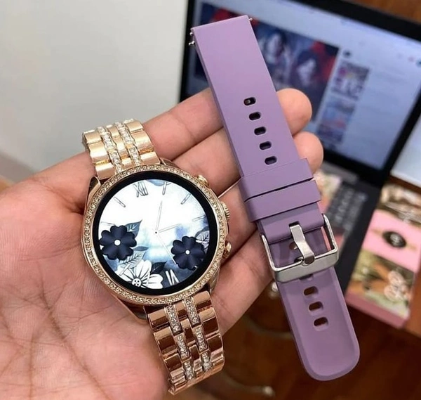 Generic Gen 8 Pro Rose Gold Daimond Edition Stainless Steel Women Bluetooth Calling Gift Smartwatch (One Strap, One Dimond Chain) - Turkish Rose
