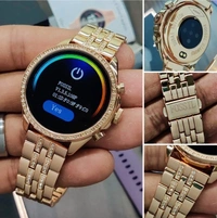 Generic Gen 8 Pro Rose Gold Daimond Edition Stainless Steel Women Bluetooth Calling Gift Smartwatch (One Strap, One Dimond Chain) - Turkish Rose