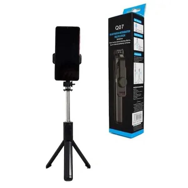 Meckwell Q07 Bluetooth Integrated Selfie Stick Wireless Bluetooth Remote Control for All Smartphone Bluetooth Selfie Stick (Black, Remote Included) - Black