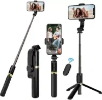 Meckwell Q07 Bluetooth Integrated Selfie Stick Wireless Bluetooth Remote Control for All Smartphone Bluetooth Selfie Stick (Black, Remote Included) - Black