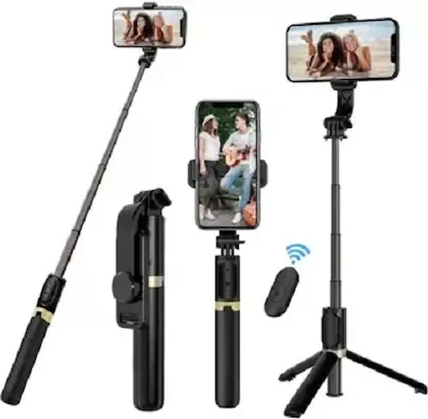 Meckwell Q07 Bluetooth Integrated Selfie Stick Wireless Bluetooth Remote Control for All Smartphone Bluetooth Selfie Stick (Black, Remote Included) - Black