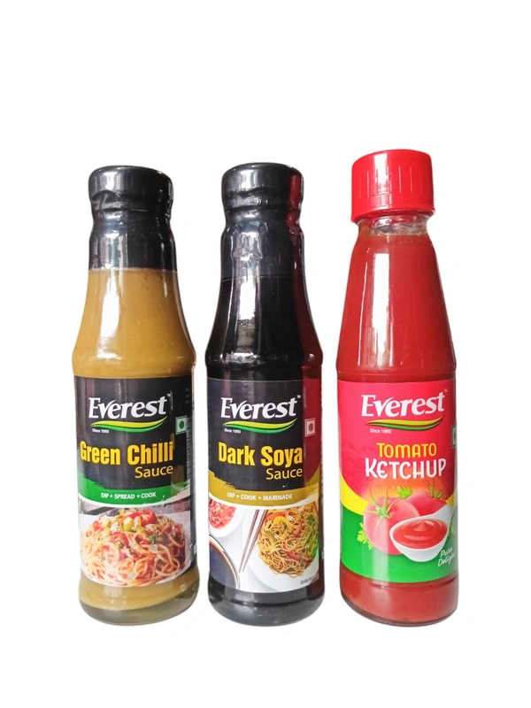 Everest Green Chilli , Dark Sauce , Tomato Sauce Pack of 3 (200g)