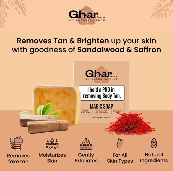 Ghar Magic Soap – Tan Removal Ayurvedic Soap for Face & Body (100g)