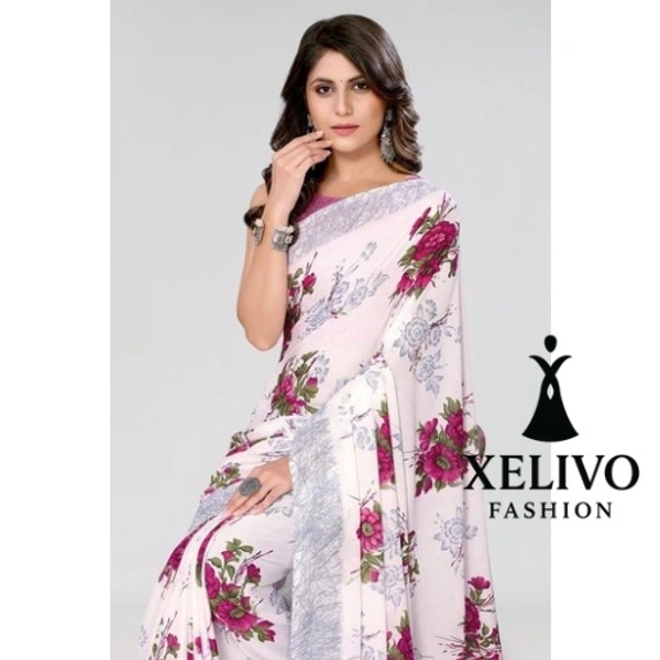 Women’s Trendy Printed Georgette Saree - White