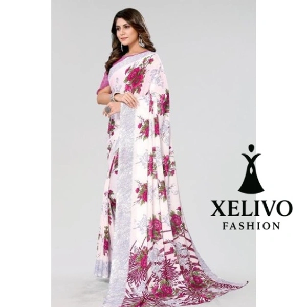 Women’s Trendy Printed Georgette Saree - White