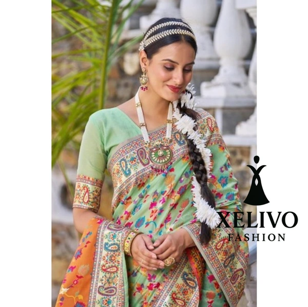 Paithani Cotton Silk Green Zari Border Saree  - Green, Free Size