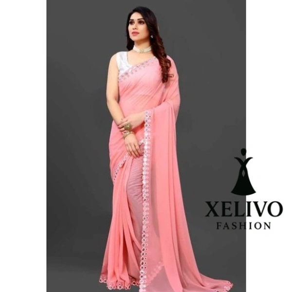 Xelivo Fashion  Work Saree  - Pink, Free Size