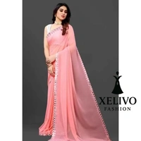 Xelivo Fashion  Work Saree  - Pink, Free Size