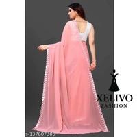 Xelivo Fashion  Work Saree  - Pink, Free Size