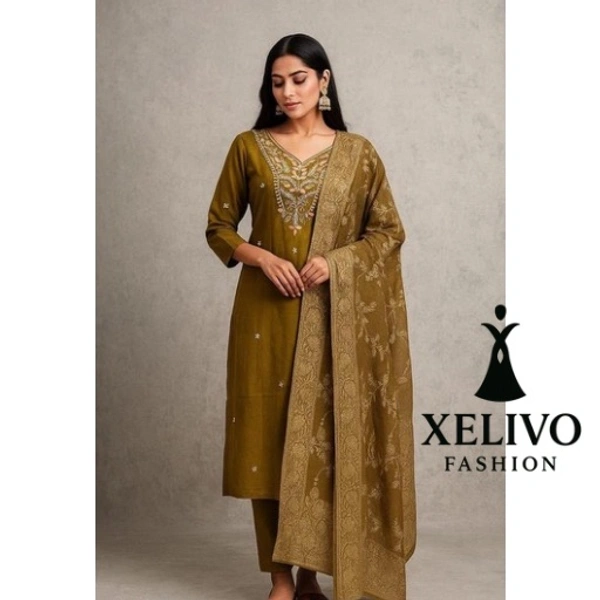 Hand Work Kurti With Pant  - Top L. Bottom M, Brown