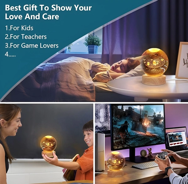3D Solar System Crystal High Pressure Sodium Vapor Ball Night Light Dimmable Orange Galaxy Night Lights  ( COD Available )