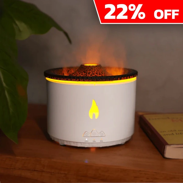 Volcano Flame Light Humidifier Essential Oil Diffuser ( Made In India)  ( COD Available ) - White, Big