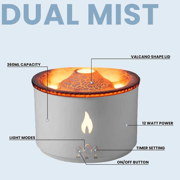 Volcano Flame Light Humidifier Essential Oil Diffuser ( Made In India)  ( COD Available ) - White, Big