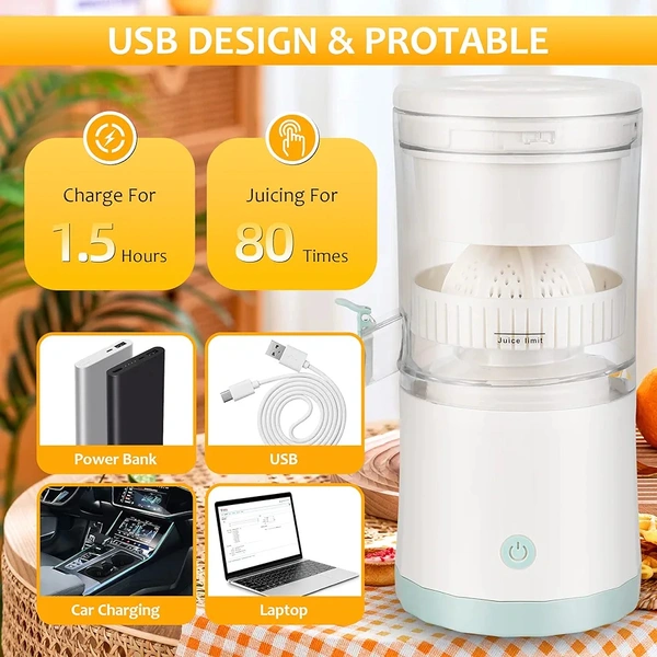 Electric Juicer, Portable Rechargeable Juicer, USB Charge Juicer For Fruits Like Masticating,Orange Juicer Lemon Squeezer for Orange, Lemon, Grapefruit  ( COD Available ) - White