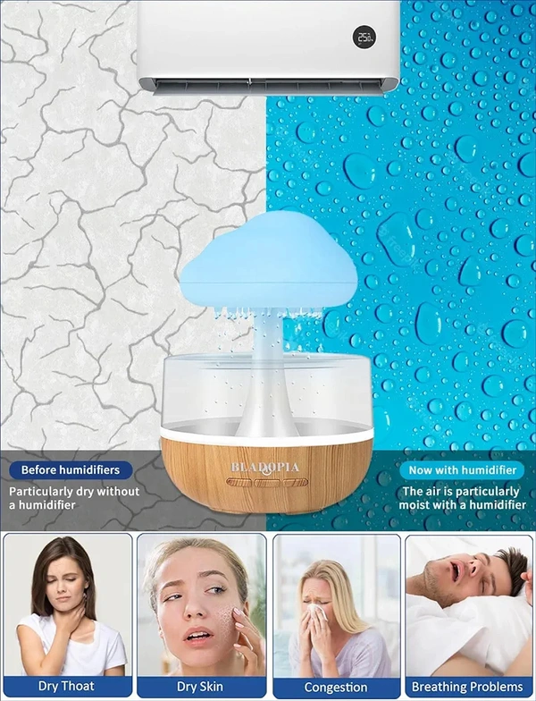 Raining Cloud Humidifier With Multiple Moods And Essential Oil Diffuser for Home Office (Rain Cloud)  ( COD Available ) - White
