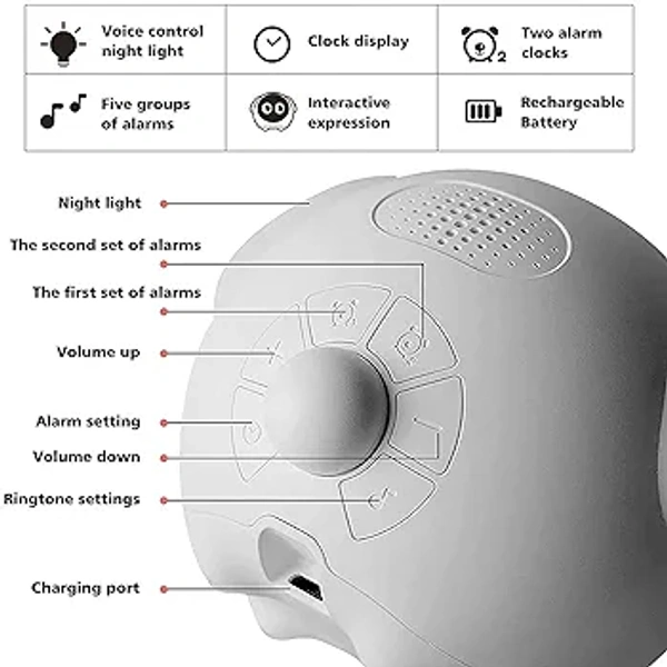 Cute Alarm Clock with Dual Alarm & Adjustable Brightness, Snooze Function & Temperature  ( COD Available ) - White