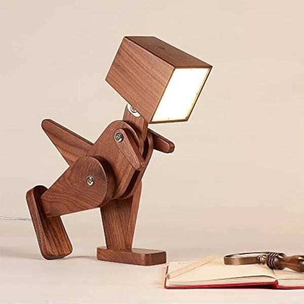 Wooden Rechargeable Unique Dinosaur Table Lamp Adjustable Body Dimmable Touch Switch Warm White Light (Walnut Wood)  ( COD Available ) - Brown
