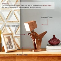 Wooden Rechargeable Unique Dinosaur Table Lamp Adjustable Body Dimmable Touch Switch Warm White Light (Walnut Wood)  ( COD Available ) - Brown