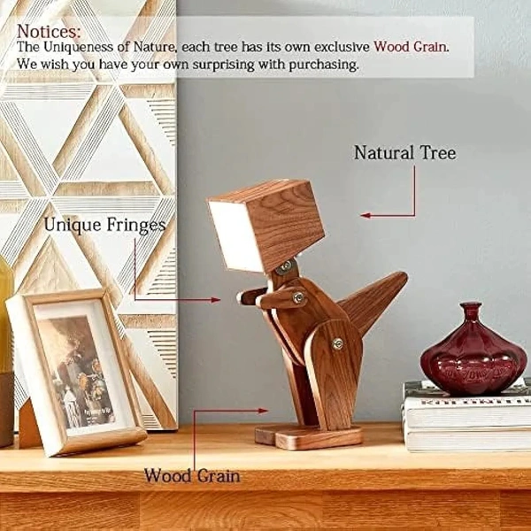 Wooden Rechargeable Unique Dinosaur Table Lamp Adjustable Body Dimmable Touch Switch Warm White Light (Walnut Wood)  ( COD Available ) - Brown
