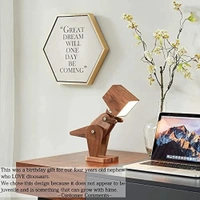 Wooden Rechargeable Unique Dinosaur Table Lamp Adjustable Body Dimmable Touch Switch Warm White Light (Walnut Wood)  ( COD Available ) - Brown