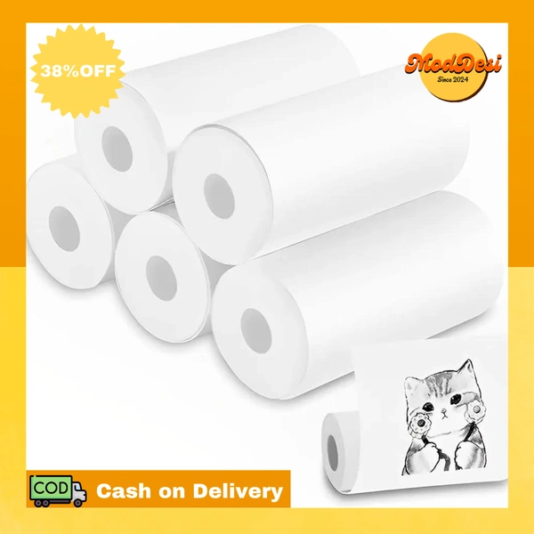 Thermal Printer Paper Roll 5 PCS White Self-Adhesive Thermal Printing Paper Printer Sticker Paper for Mini Thermal Printer  ( COD Available )