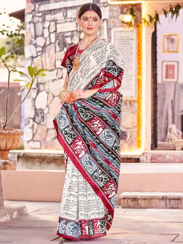 Women's Bhagalpuri Silk Ethnic Motif Printed Saree