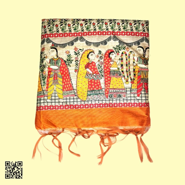 Tussar Quaint Madhubani Saree - Pirate Gold
