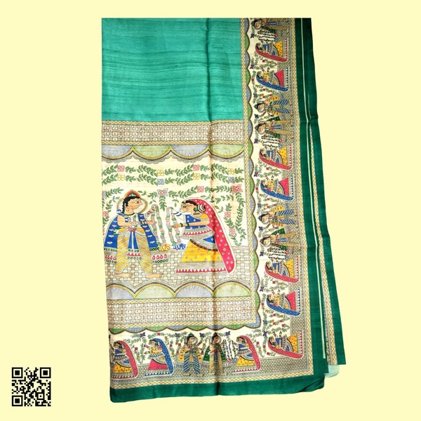 Tussar Quaint Madhubani Saree - Eastern Blue
