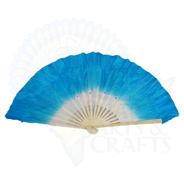 Hand Made Colorful Floral Pattern Hand Held Foldable Japanese Silk Bamboo Fan with Fabric for Dance Performance or Decoration (Blue)