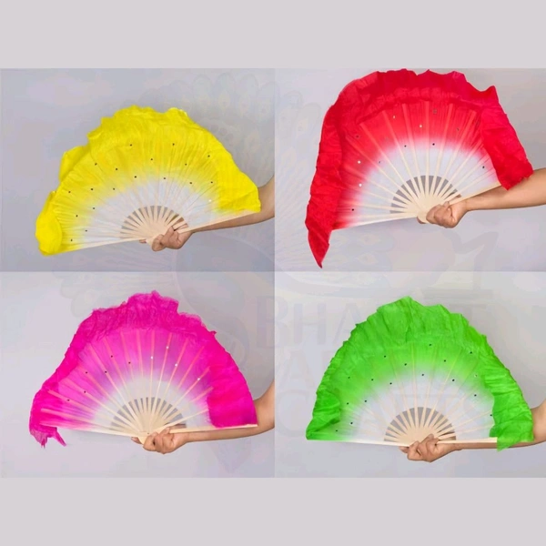 Hand Made Colorful Floral Pattern Hand Held Foldable Japanese Silk Bamboo Fan with Fabric for Dance Performance or Decoration (Yellow)