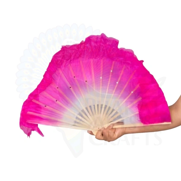 Hand Made Colorful Floral Pattern Hand Held Foldable Japanese Silk Bamboo Fan with Fabric for Dance Performance or Decoration (Pink)
