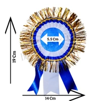Special Gold VIP Satin Ribbon Badge For Event, Party, Conference Meeting & Multiple Purpose For All Occasions Gold Jari (Pack Of 10/Dark Blue & White)