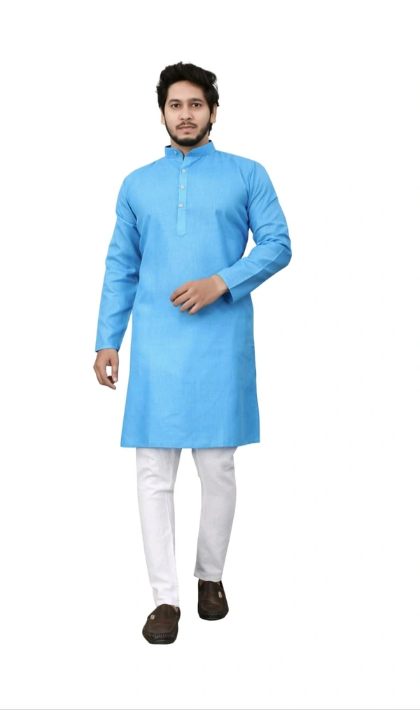 PLAIN BLUE KURTA FOR MEN - XL