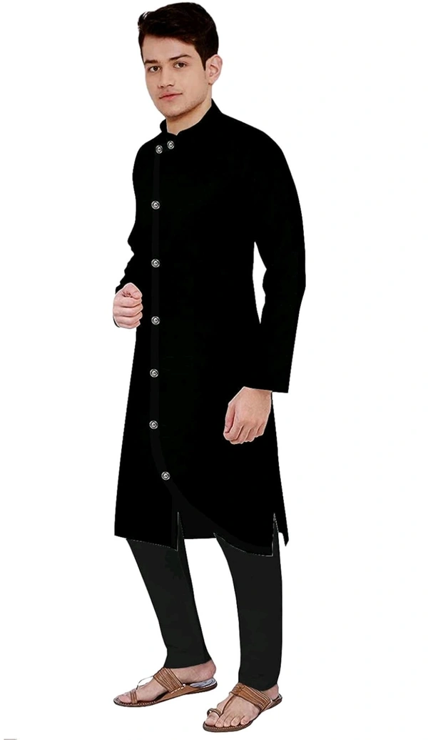 Cross Botton Black Colour Kurta  - 46