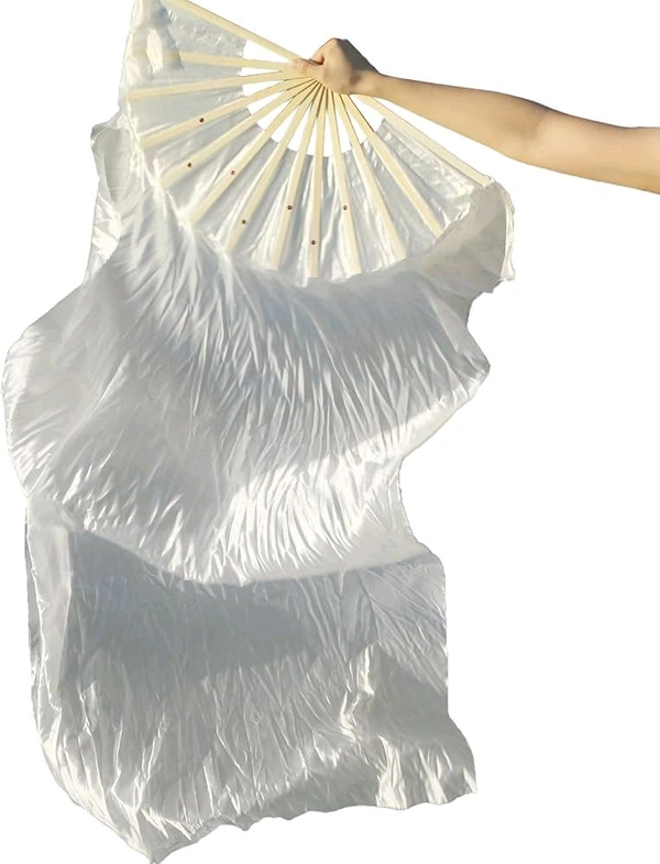 Hand Made Colorful Floral Pattern Hand Held Foldable Japanese Silk Bamboo Fan with Fabric for Dance Performance or Decoration (White)