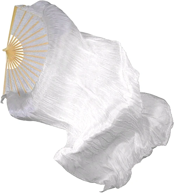 Hand Made Colorful Floral Pattern Hand Held Foldable Japanese Silk Bamboo Fan with Fabric for Dance Performance or Decoration (White)