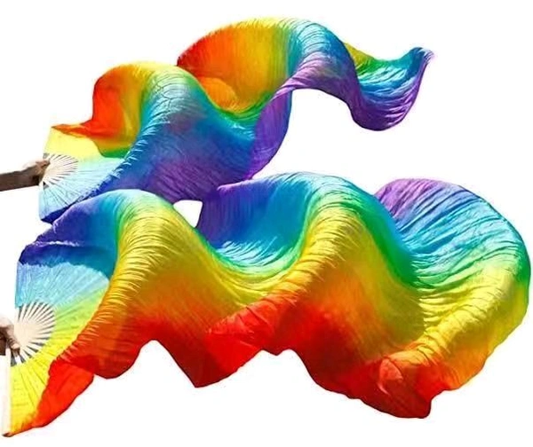 Hand Made Colorful Floral Pattern Hand Held Foldable Japanese Silk Bamboo Fan with Fabric for Dance Performance or Decoration (Multicolour)