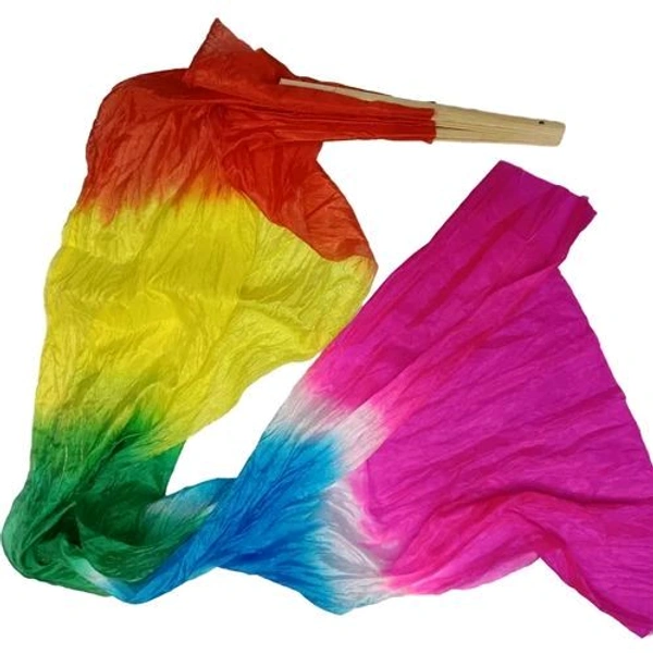 Hand Made Colorful Floral Pattern Hand Held Foldable Japanese Silk Bamboo Fan with Fabric for Dance Performance or Decoration (Multicolour)
