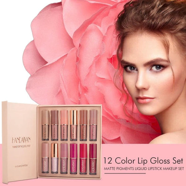 12 Colors Liquid Lipstick Set Matte Lip Gloss, Velvet Lip Gloss -HANDAIYAN