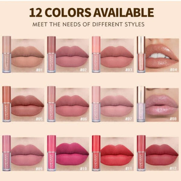 12 Colors Liquid Lipstick Set Matte Lip Gloss, Velvet Lip Gloss -HANDAIYAN