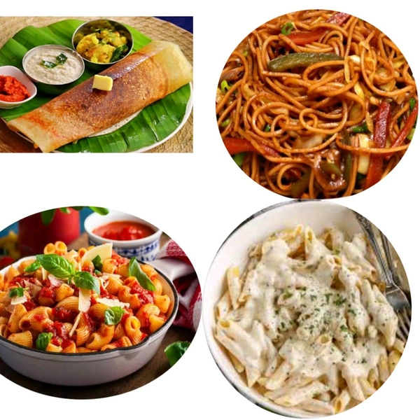 dosa , chowmein and pasta
