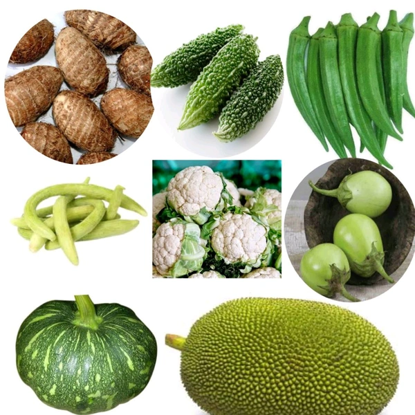A-सभी हरी सब्जिया - bhindi, taroi rirua, kathal, kaddu, kareli, parval, gobhi, mirch, lauki , bhata , mooli, muli, palki, methi( hari sabji)