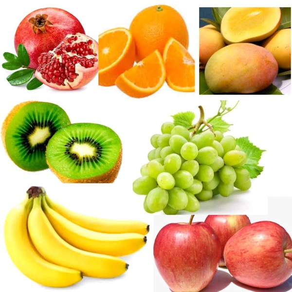 all fruits ( फल) - seb ( apple) , kela ( banana) , angoor ( grapes) , anar , santara ( orange) , keevi, aam (mango), fal - demo product not for sell